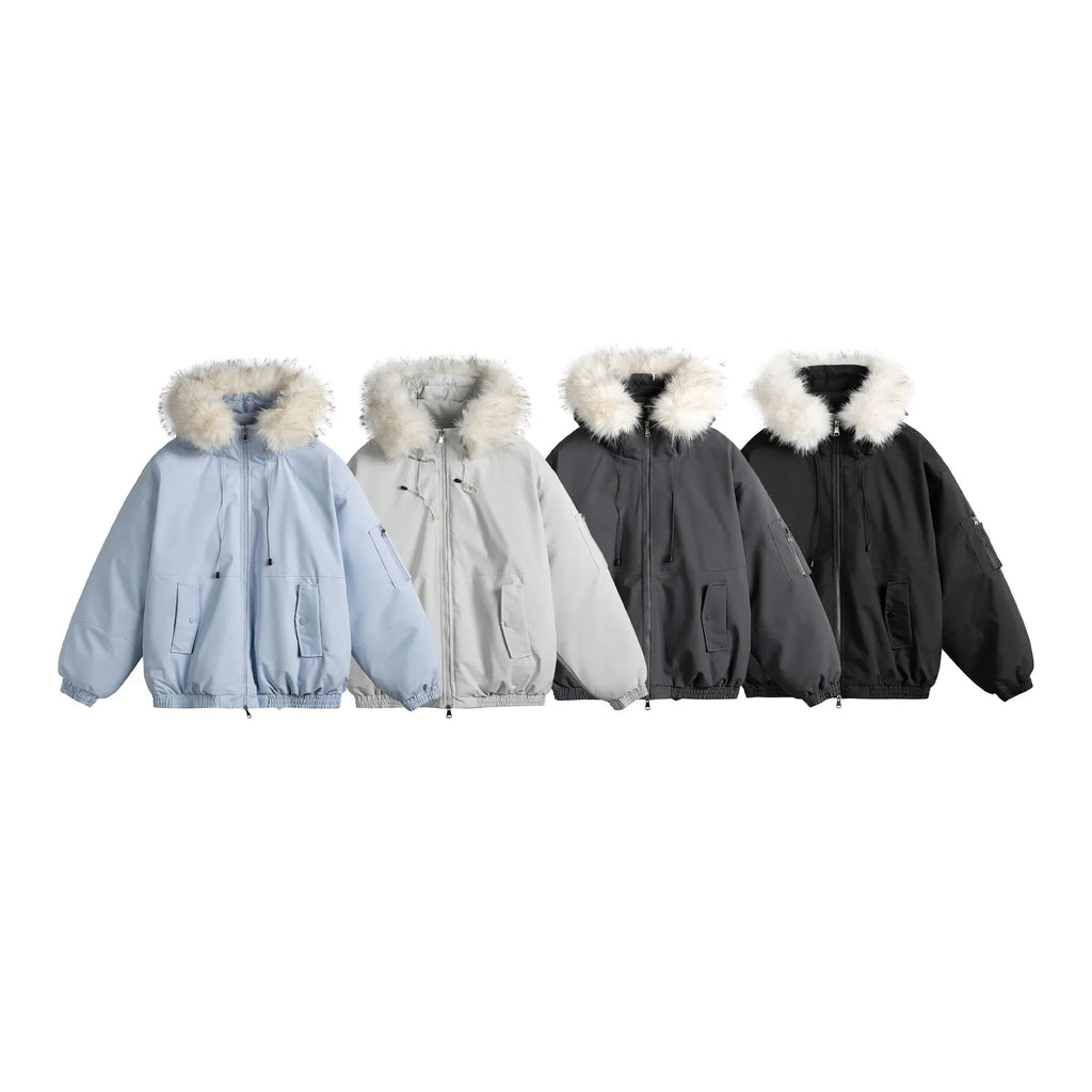 Removable Fur Collar Hooded Thickened Warm Parka Jacket - tif-shop24.de