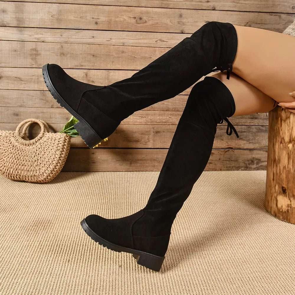 Round Toe Suede Low Heel Boots - tif-shop24.de
