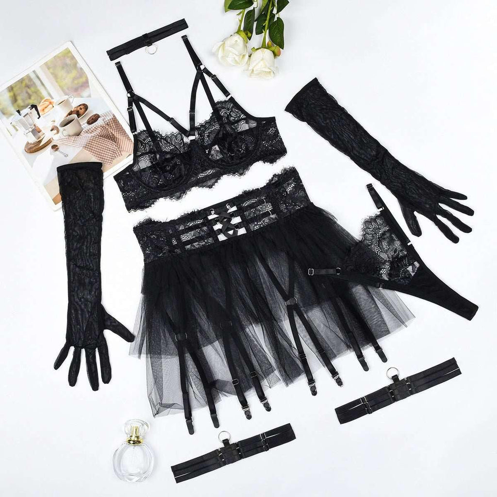 Luxury Elegante lingerie lace see through mesh fluffy skirt