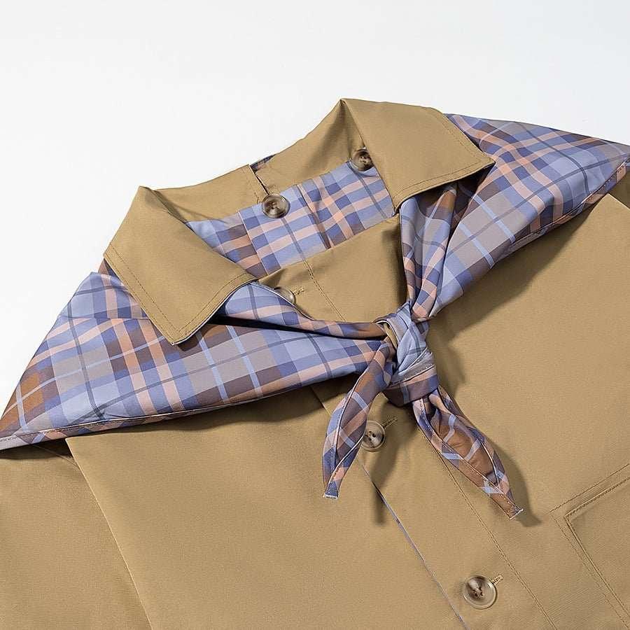 Single breasted double-sided long sleeved checkered embroidered jacket for women - tif-shop24.de