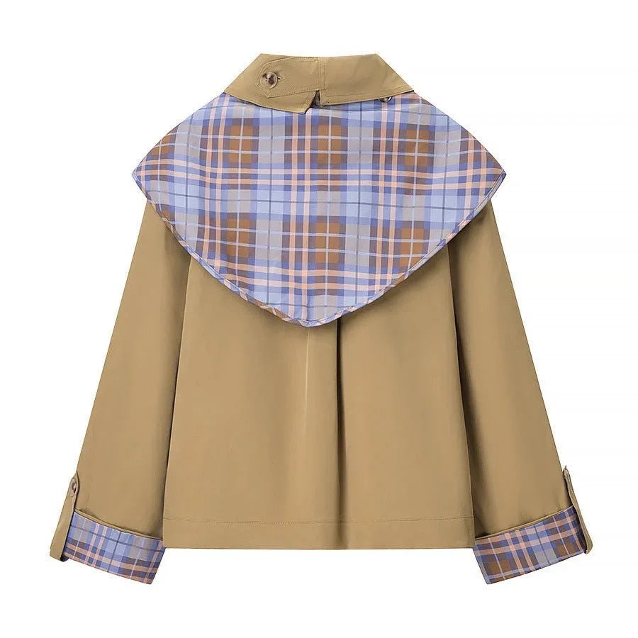 Single breasted double-sided long sleeved checkered embroidered jacket for women - tif-shop24.de