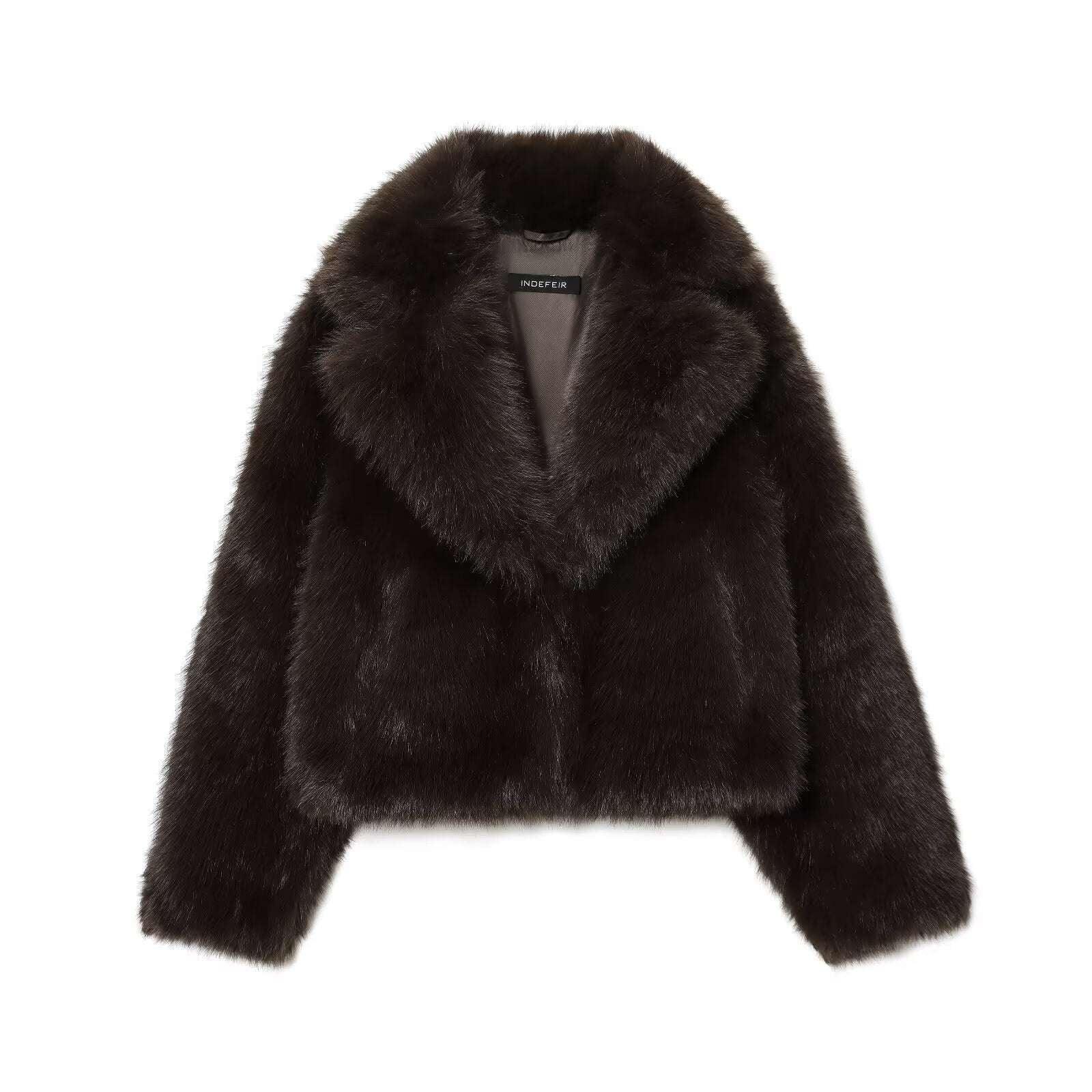 Temperament collar long sleeved faux fur effect jacket for women - tif-shop24.de