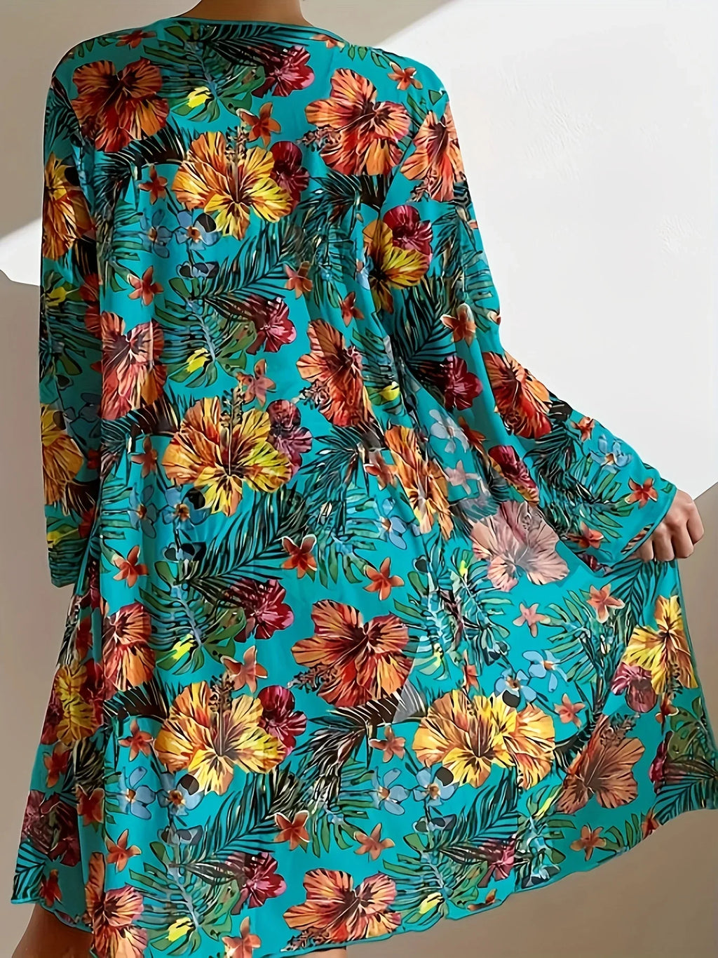 Floral Pattern 3-teiliges Set Bikini, V-Ausschnitt Stretchy High Cut Mit Cover Up Shirt Badeanzüge, Damen Bademode & Kleidung - tif-shop24.de