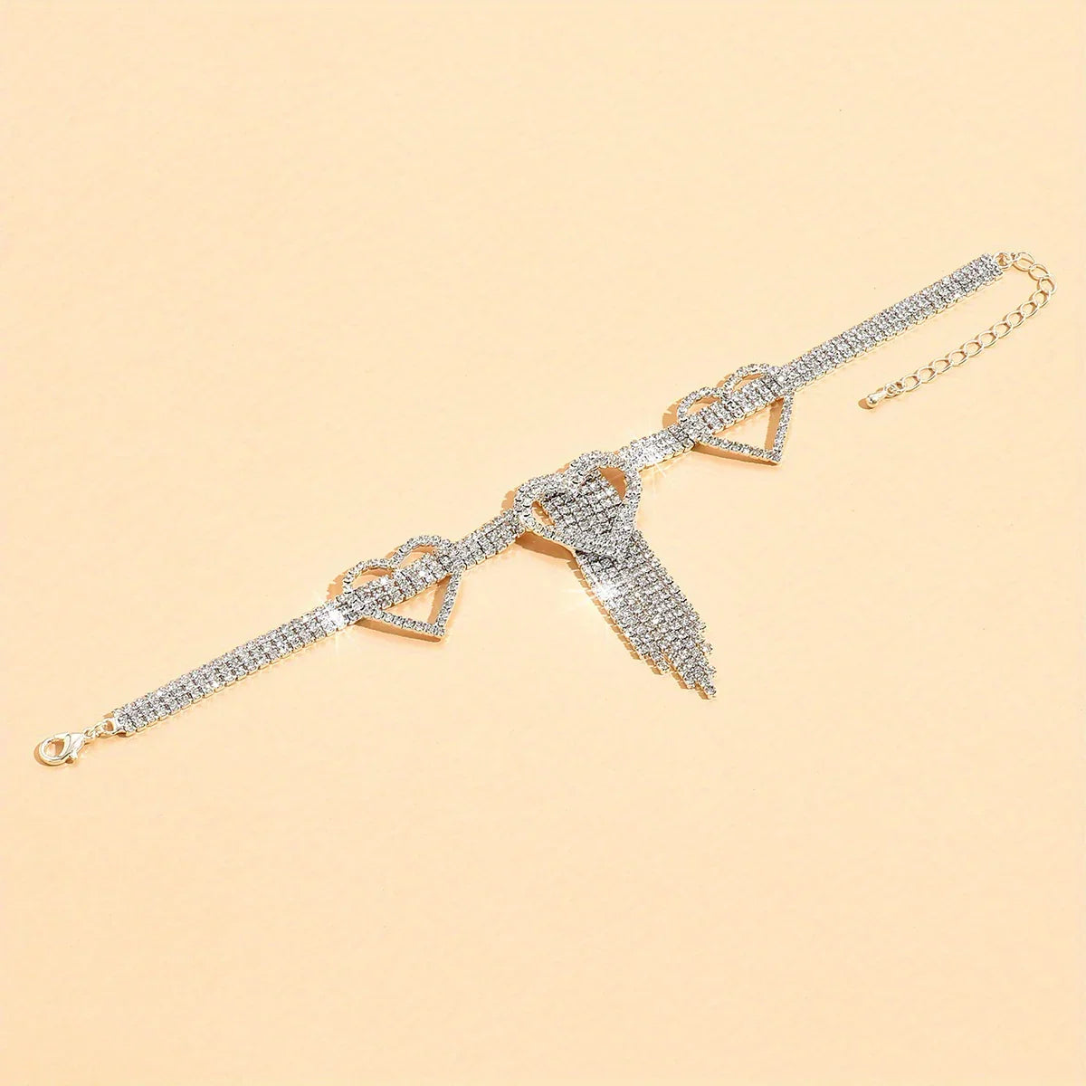 Bling Bling Lange Quaste Hohl Liebe Herz Klaue Kette Fußkettchen Eingelegte Glänzende Strass Fußschmuck Dekoration | tif-shop24.de