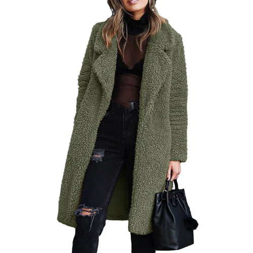 Winter Plüsch Mantel Damen - Warme Langarm Midi Coat | tif-shop24.de