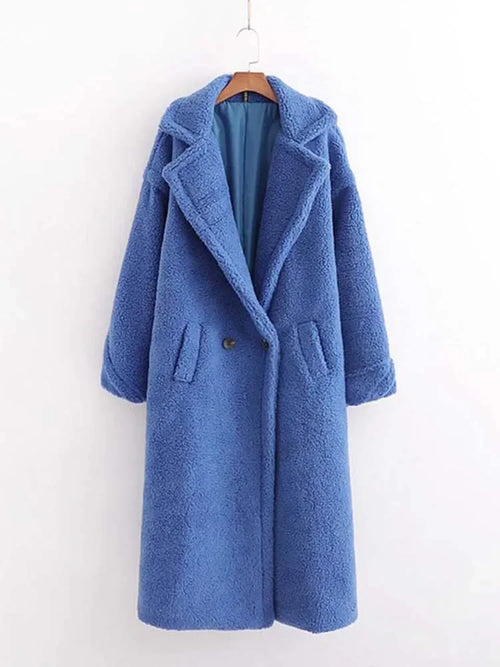 Lamm Wolle Vintage Einfarbig Mittlere Länge Plüsch Casual Lose Langarm Dicke Warme Mantel | tif-shop24.de