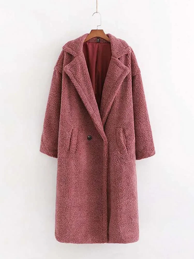 Lamm Wolle Vintage Einfarbig Mittlere Länge Plüsch Casual Lose Langarm Dicke Warme Mantel | tif-shop24.de