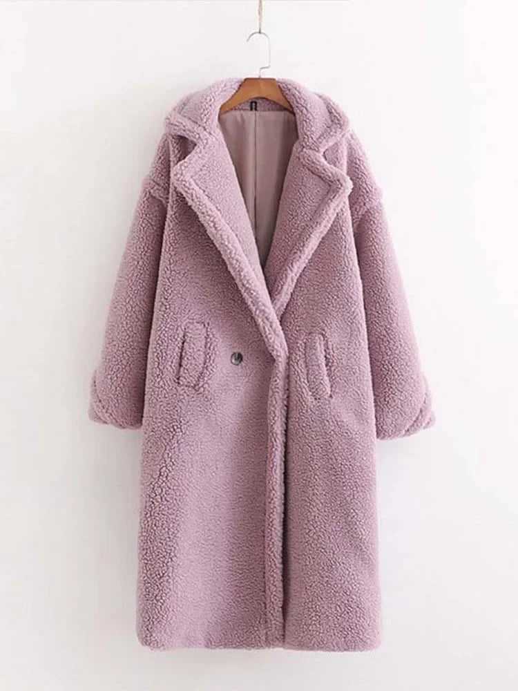 Lamm Wolle Vintage Einfarbig Mittlere Länge Plüsch Casual Lose Langarm Dicke Warme Mantel | tif-shop24.de