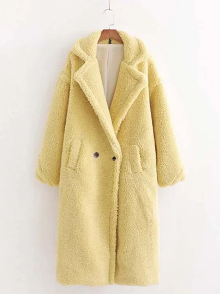 Lamm Wolle Vintage Einfarbig Mittlere Länge Plüsch Casual Lose Langarm Dicke Warme Mantel | tif-shop24.de