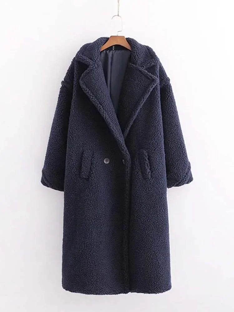 Lamm Wolle Vintage Einfarbig Mittlere Länge Plüsch Casual Lose Langarm Dicke Warme Mantel | tif-shop24.de