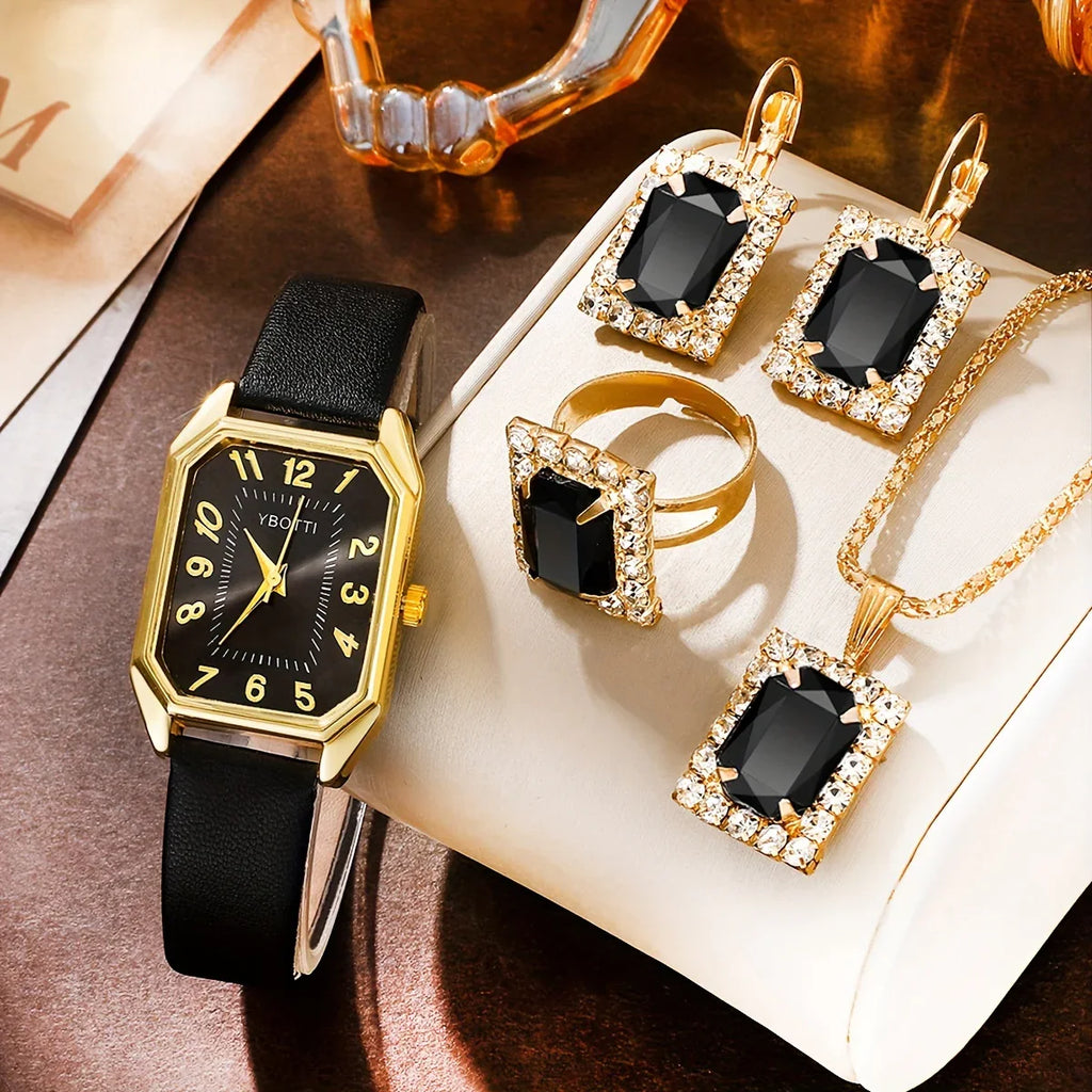 6pcs Retro Rectangle Quartz Analog Watches — PU Leather Strap Gift Set | tif-shop24.de