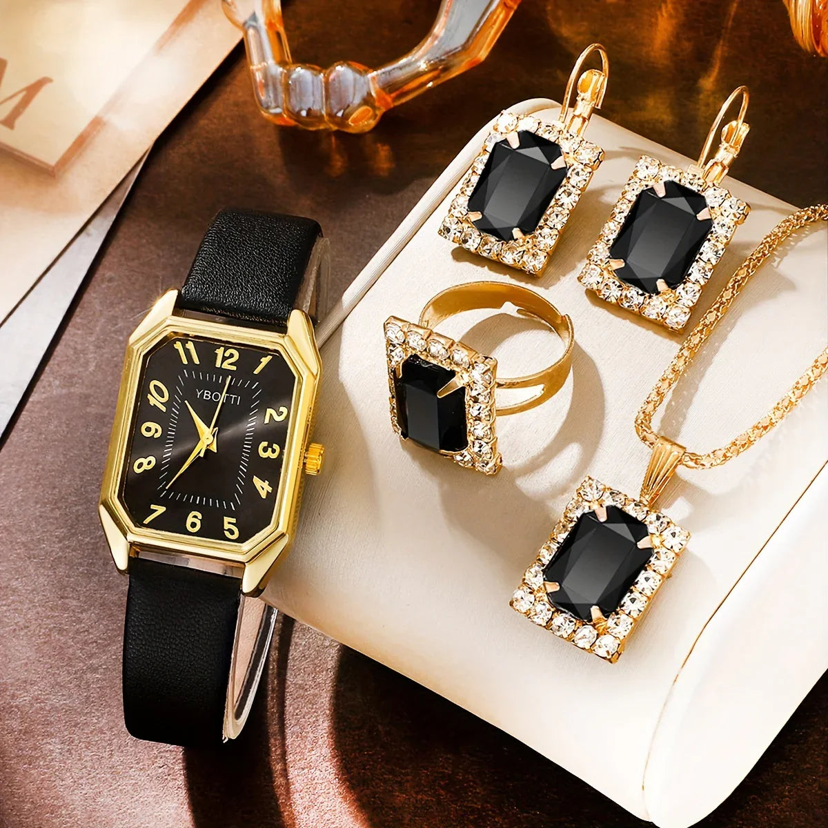 6pcs Retro Rectangle Quartz Analog Watches — PU Leather Strap Gift Set | tif-shop24.de