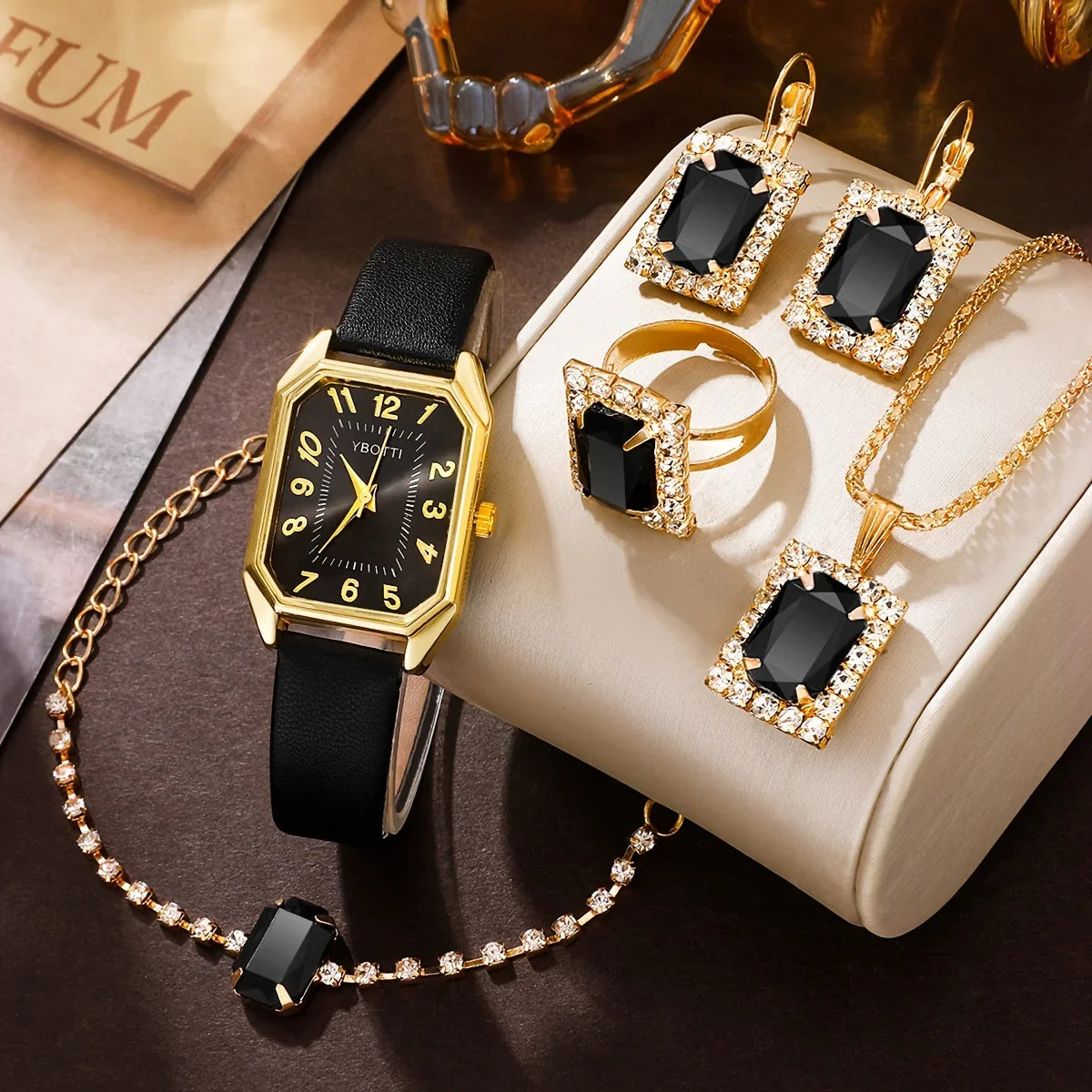 6pcs Retro Rectangle Quartz Analog Watches — PU Leather Strap Gift Set | tif-shop24.de