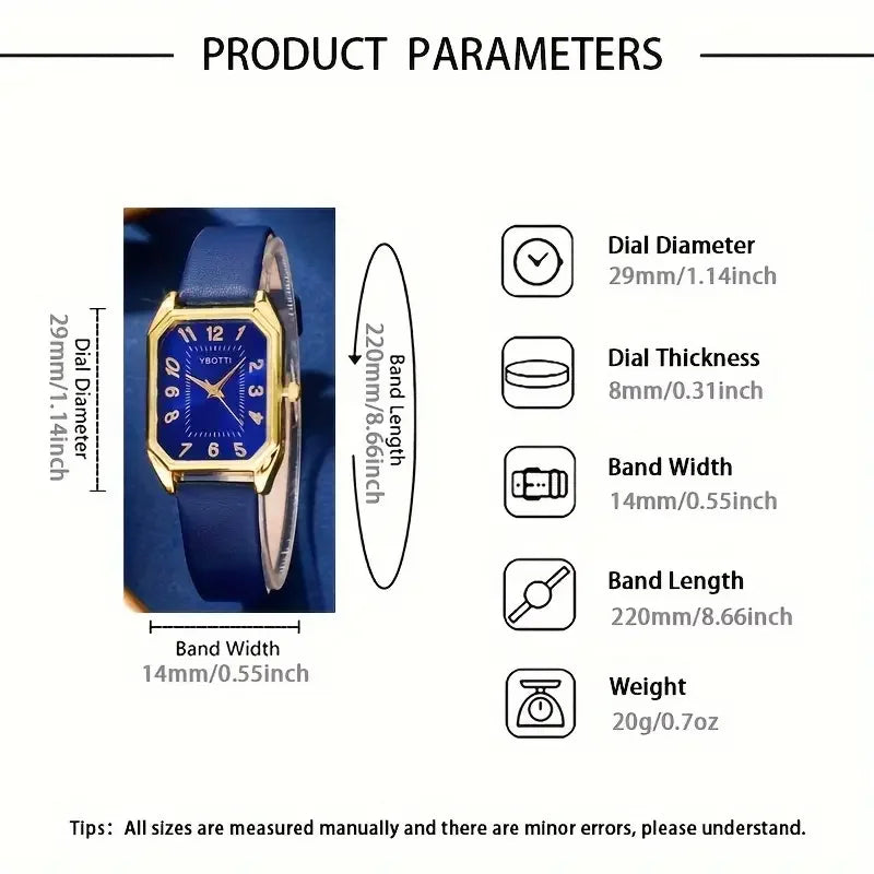 6pcs Retro Rectangle Quartz Analog Watches — PU Leather Strap Gift Set | tif-shop24.de