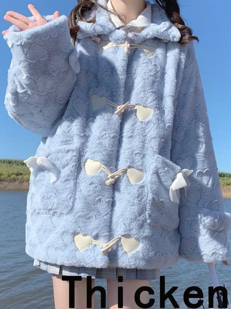 Plüsch Mode Kawaii Adrette Herz Casual Warme Bogen Horn Taste Mantel | tif-shop24.de