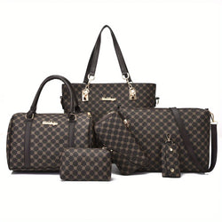 6-teiliges Set mit Schlüsselanhänger-Geldbörse aus Designer-PU-Leder: Handgelenktasche, Handtasche, Umhängetasche, Einkaufstasche, Reisetasche - tif-shop24.de
