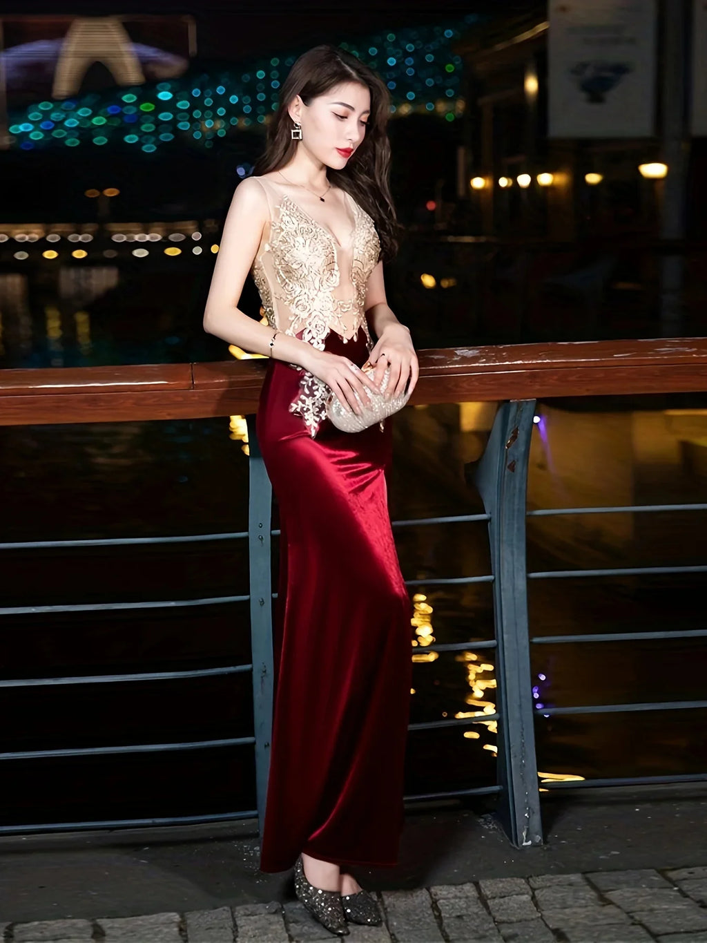 Kontrast Mesh Farbblock Kleid, Elegantes Ärmelloses Kleid Mit Geschlitztem Oberschenkel Für Party & Bankett, Damenbekleidung - tif-shop24.de