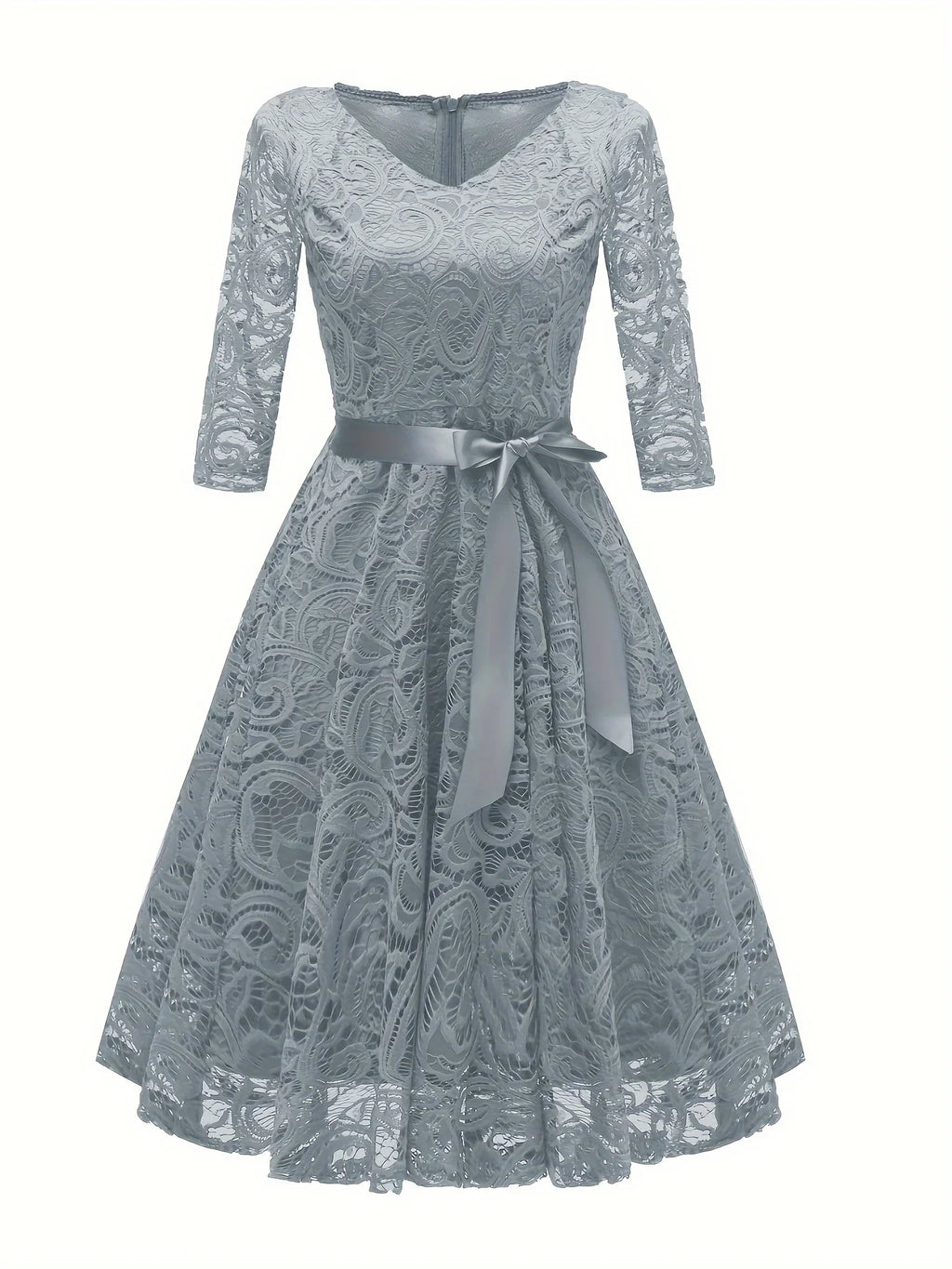 Solid Lace V-Ausschnitt Alien Elegantes Taillen-Swing Für Party & Bankett | tif-shop24.de