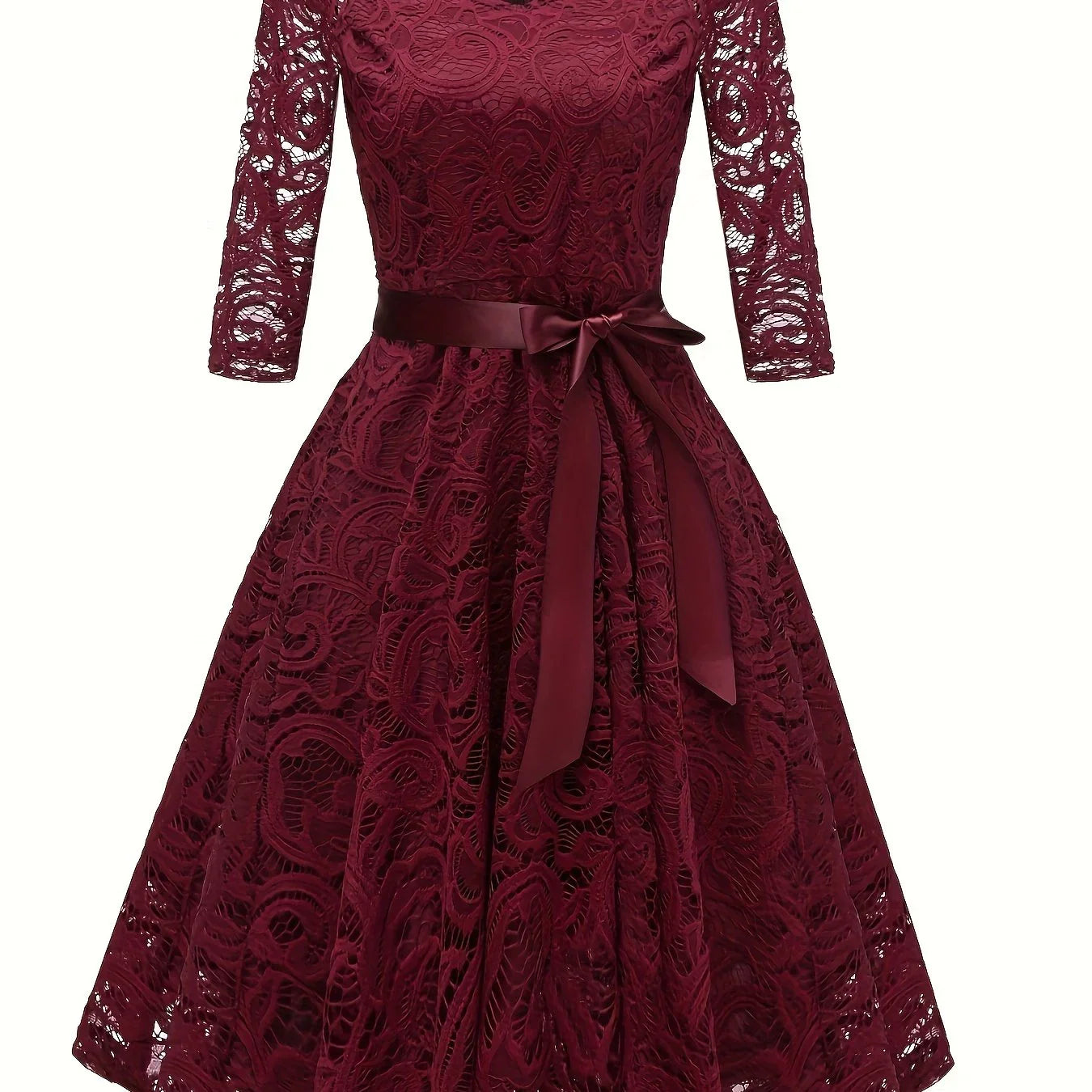 Solid Lace V-Ausschnitt Alien Elegantes Taillen-Swing Für Party & Bankett | tif-shop24.de