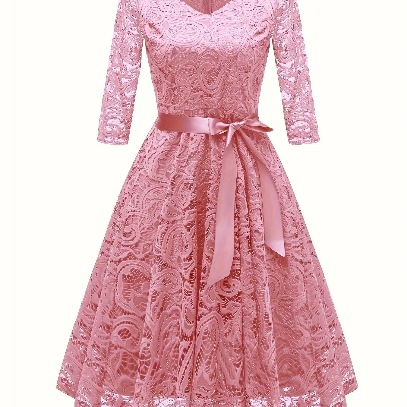 Solid Lace V-Ausschnitt Alien Elegantes Taillen-Swing Für Party & Bankett | tif-shop24.de