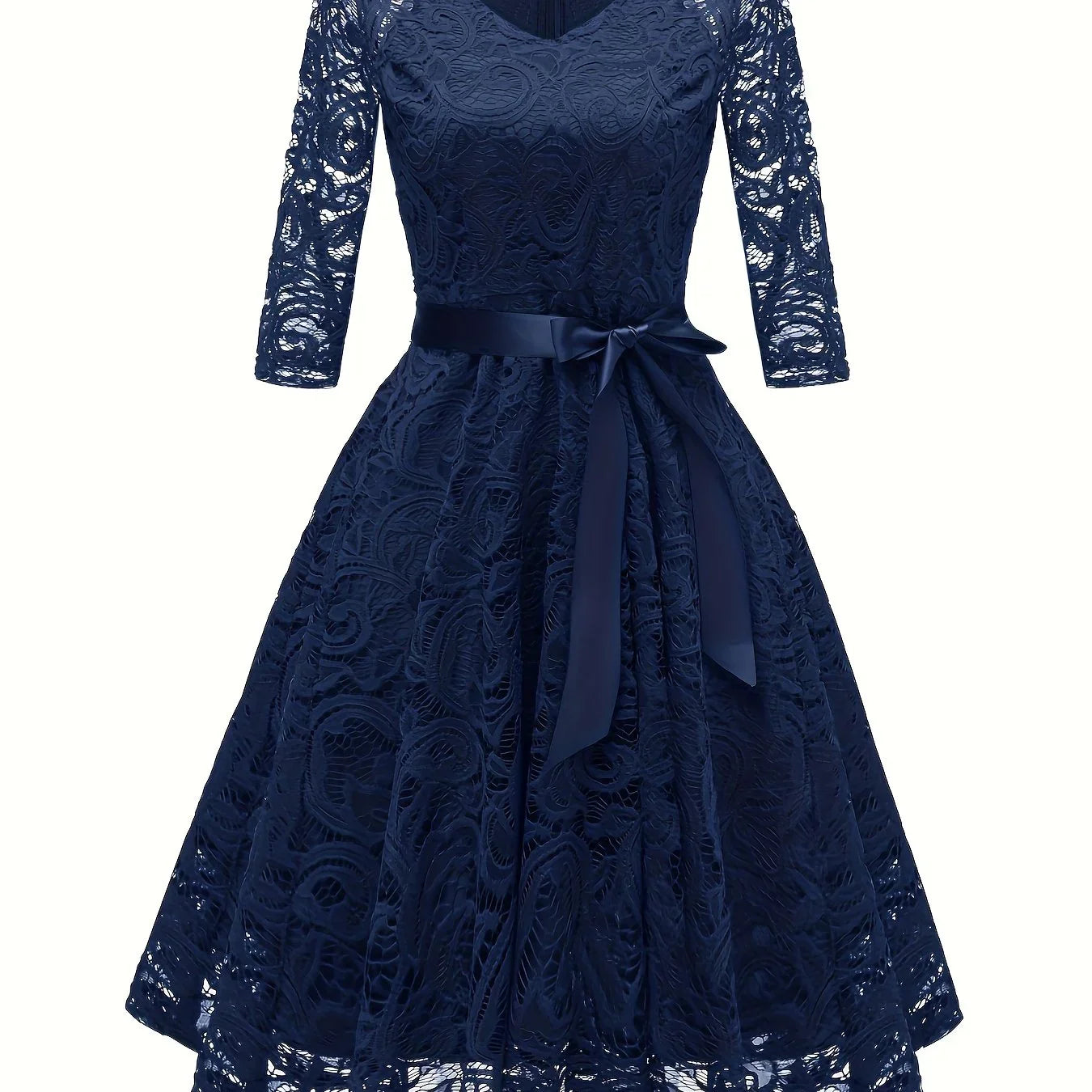 Solid Lace V-Ausschnitt Alien Elegantes Taillen-Swing Für Party & Bankett | tif-shop24.de