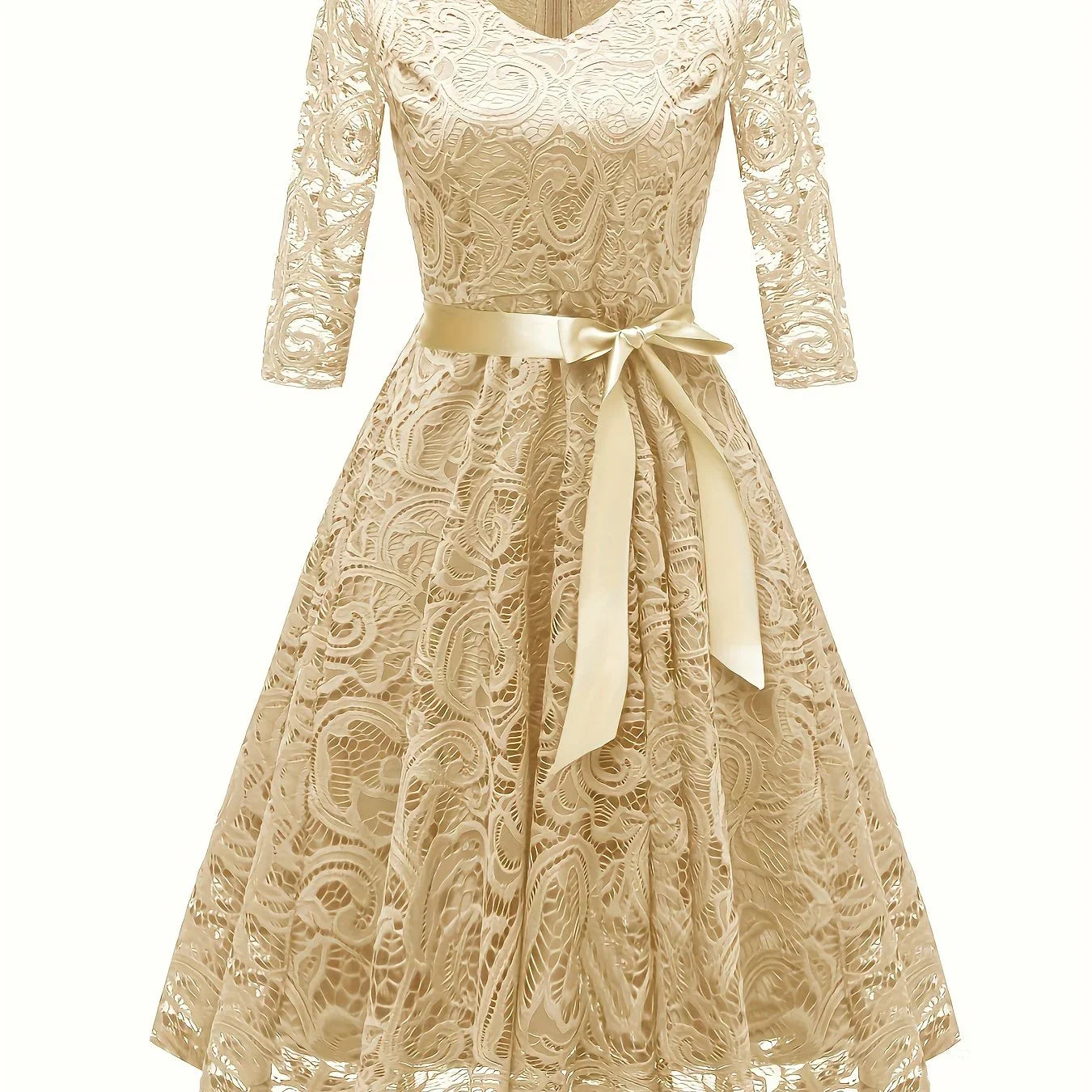 Solid Lace V-Ausschnitt Alien Elegantes Taillen-Swing Für Party & Bankett | tif-shop24.de