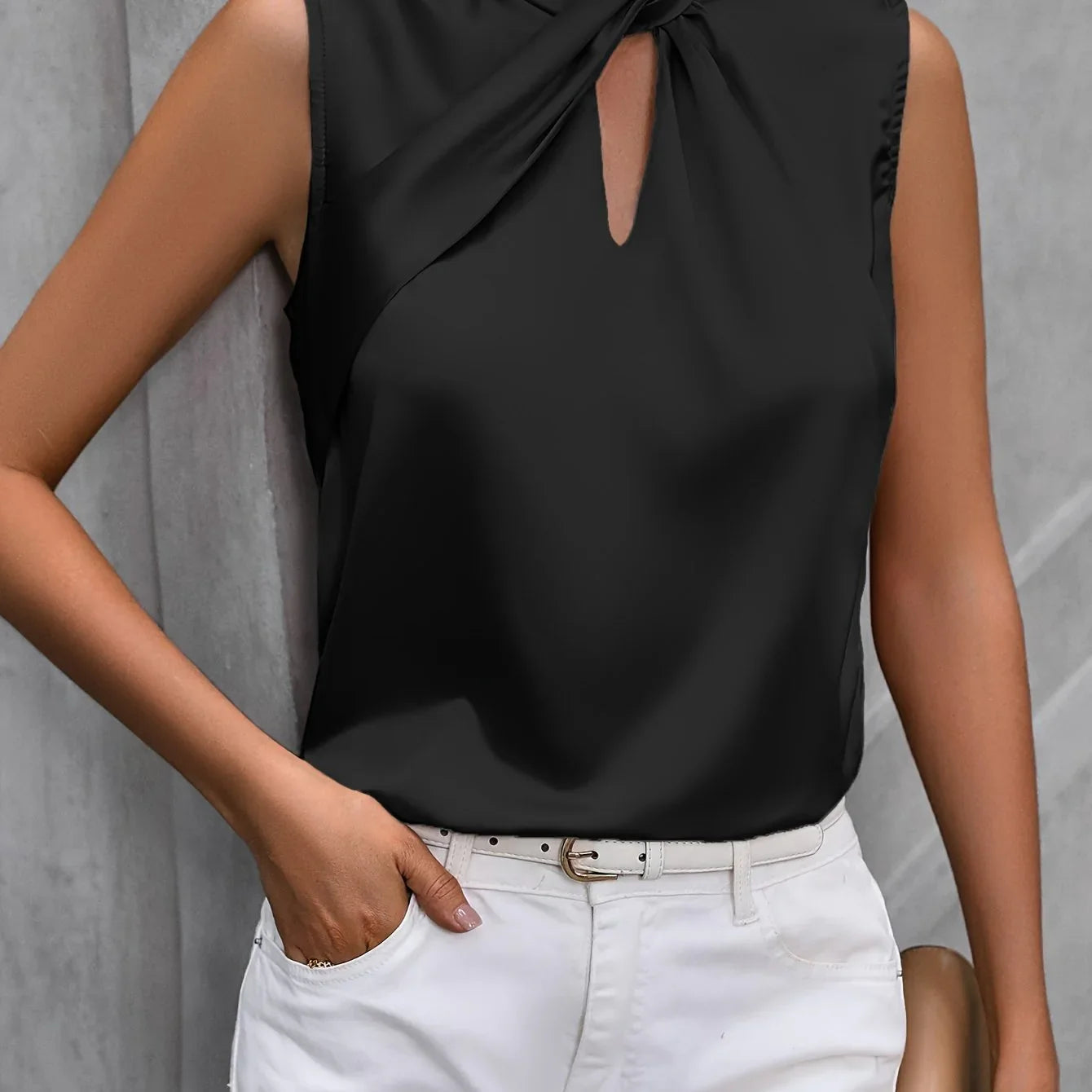 Solides Mit Twist-Front Elegantes Ärmelloses Mit Ausschnitten | tif-shop24.de