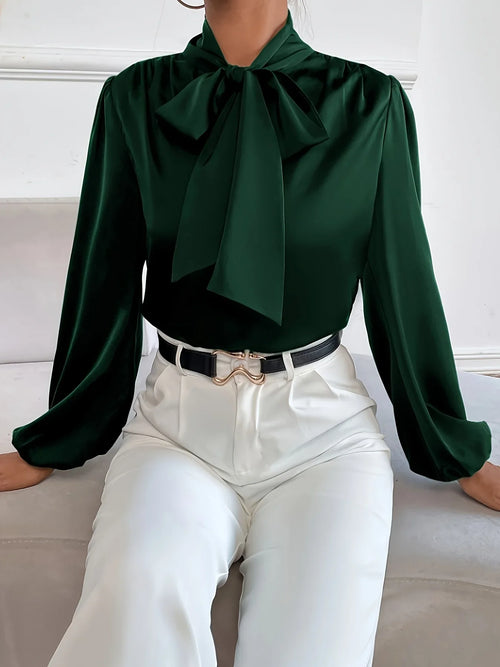 Bluse Mit Laternenärmeln & Bindekragen, Elegante, Einfarbige Bluse Für Büro & Arbeit - tif-shop24.de