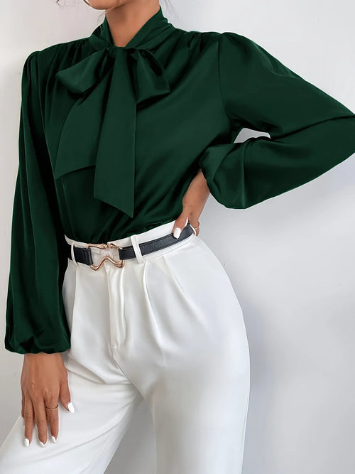 Bluse Mit Laternenärmeln & Bindekragen, Elegante, Einfarbige Bluse Für Büro & Arbeit - tif-shop24.de