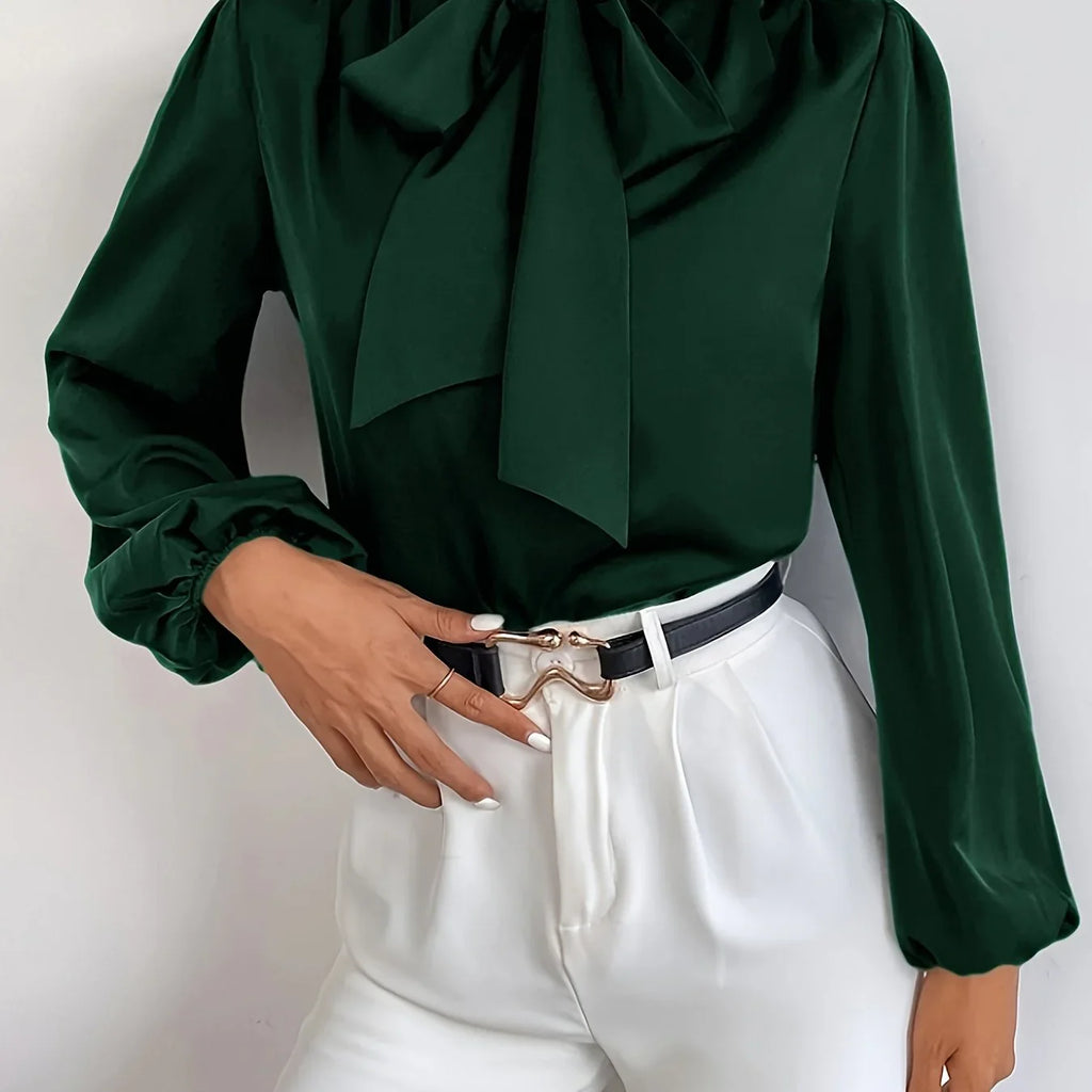 Bluse Mit Laternenärmeln & Bindekragen, Elegante, Einfarbige Bluse Für Büro & Arbeit - tif-shop24.de