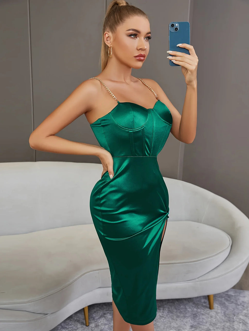 Solides Kettenriemenkleid Elegantes Bodycon Schlitz Party & Bankett | tif-shop24.de