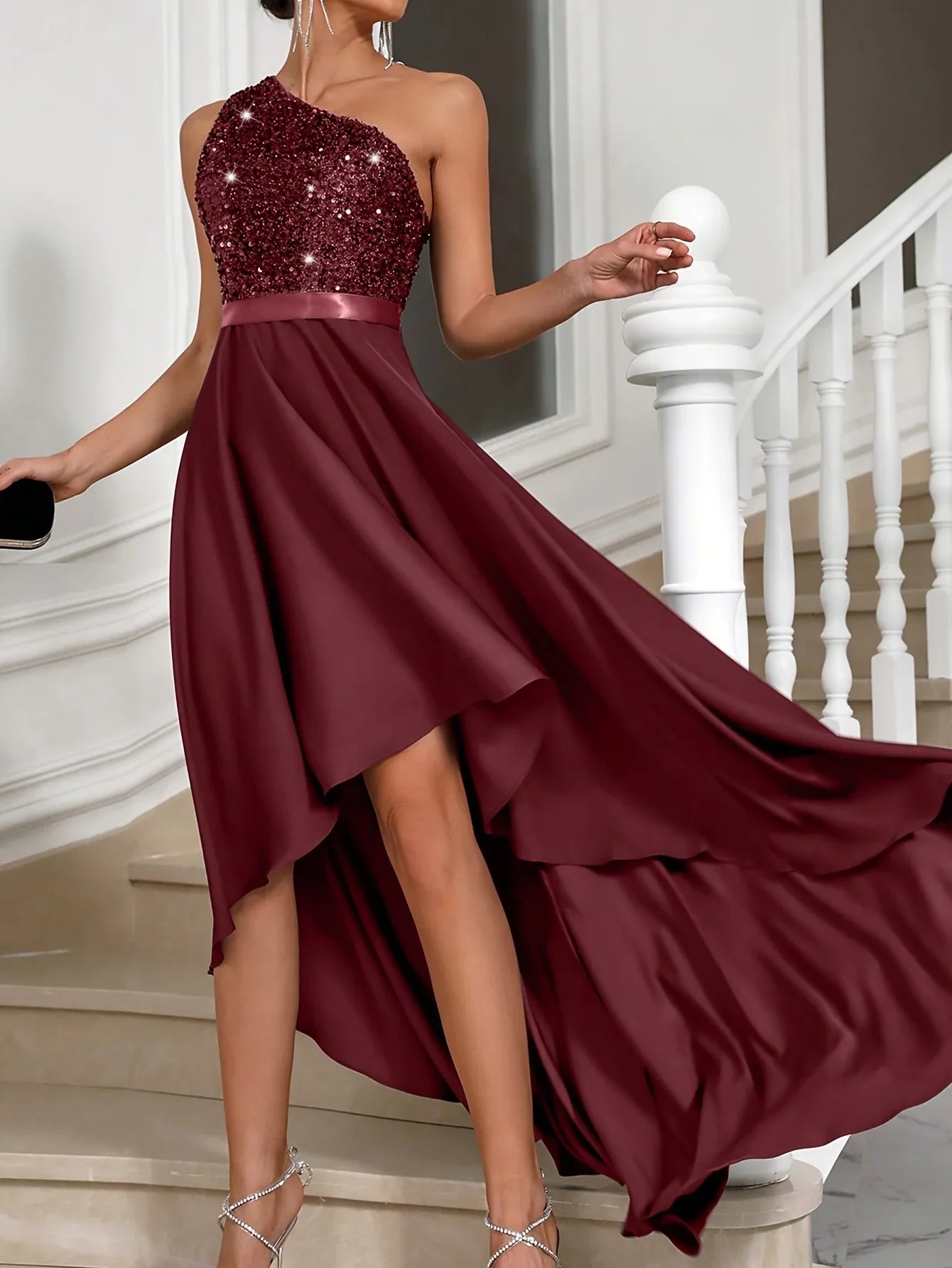 Solides Tauchsaum-Partykleid Elegantes Schräges Schulterärmelloses Kleid | tif-shop24.de