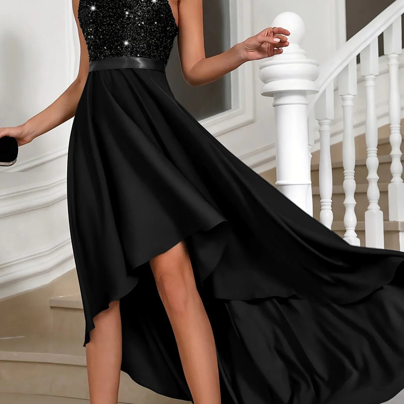 Solides Tauchsaum-Partykleid Elegantes Schräges Schulterärmelloses Kleid | tif-shop24.de