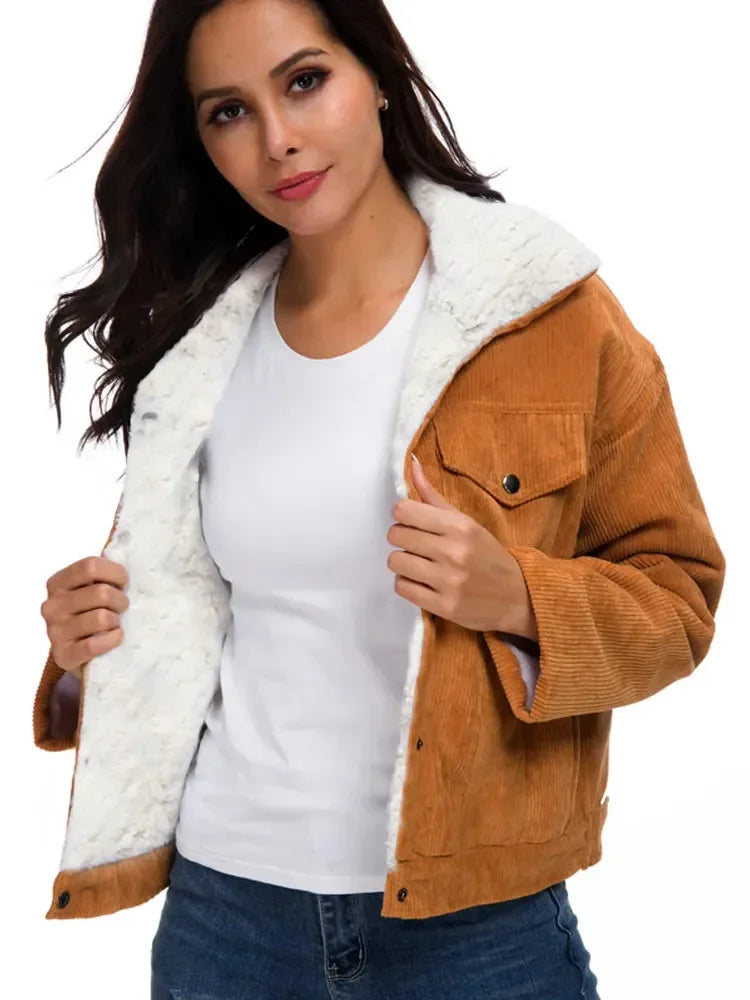 Warme Cord Gepolsterte Dicke Samt Solide Langarm Kurze Jacke | tif-shop24.de