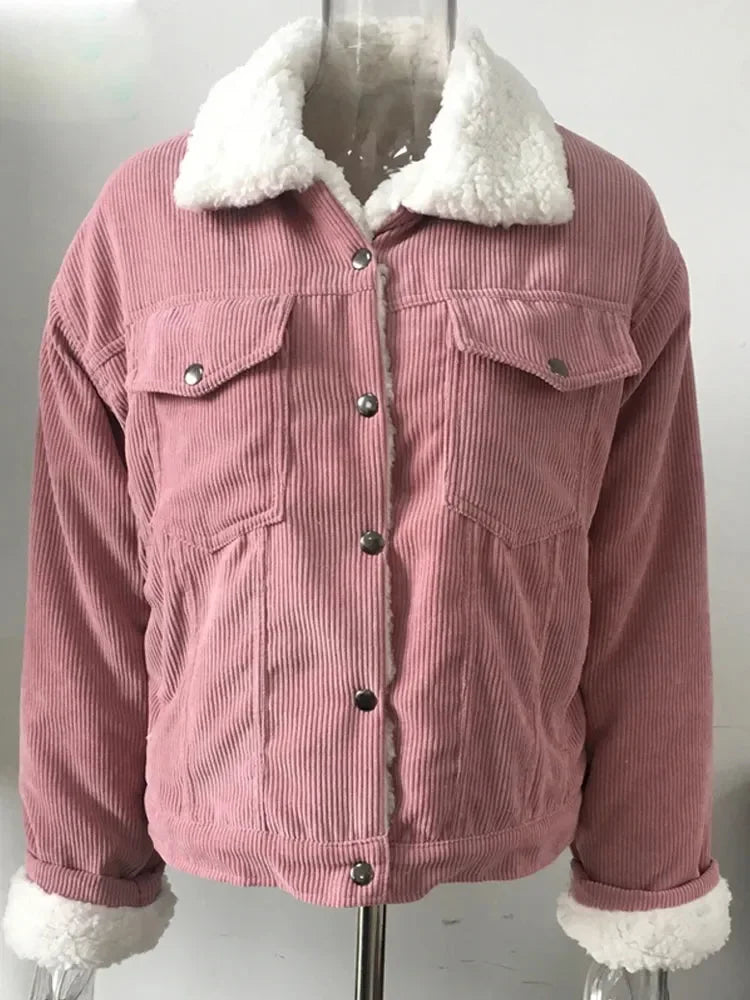 Warme Cord Gepolsterte Dicke Samt Solide Langarm Kurze Jacke | tif-shop24.de