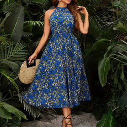 Floral Print A-Line Elegantes Ärmelloses Kleid | tif-shop24.de