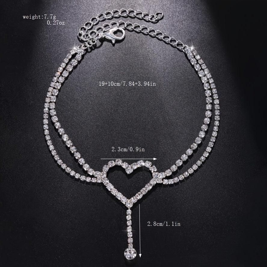 Ausgehöhltes Liebes-Herz-Ketten-Fußkettchen Mit Eingelegtem, Glänzendem Strassstein, Doppellagige Kette, Knöchel-Armband, Weiße Hochzeits-Fußverzierung Valentinstag Geschenk | tif-shop24.de