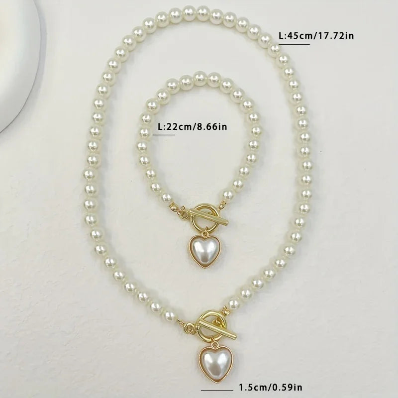 Halskette + Armband Schickes Schmuckset Edle OT-Schnalle Und Süßes Herzdesign Aus Milchigem Stein 14 Karat Vergoldet Valentinstag Geschenk | tif-shop24.de