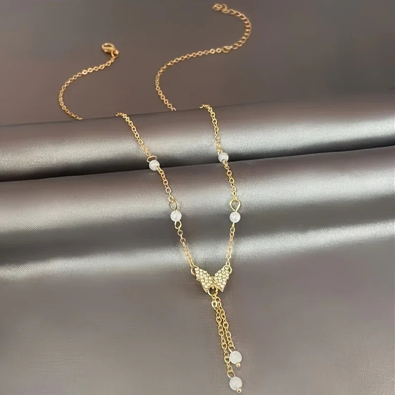 Trendige Kunstperlen-Schmetterlings-Schlüsselbeinkette Kreative Halskette Valentinstag Geschenk - tif-shop24.de