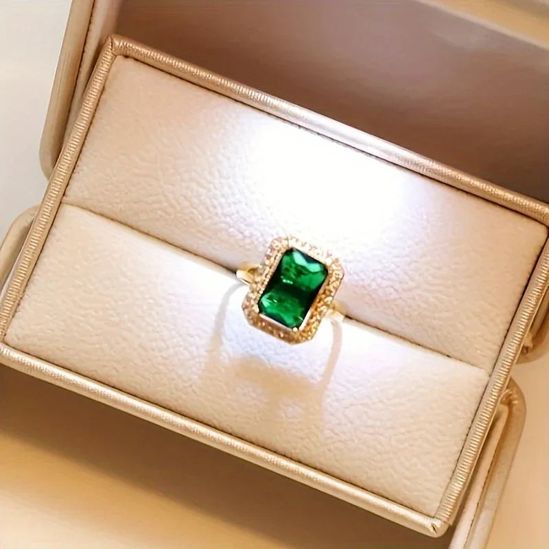 Halskette +Ring + 1Paar Ohrringe Elegant Schmuck Set Mit Eingelassenem Smaragd Strass In Rechteckiger Form Party Zubehör Valentinstag Geschenk Ohne Box | tif-shop24.de