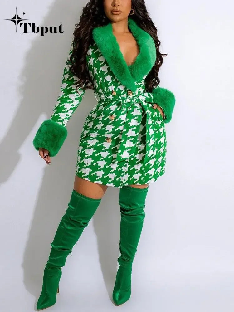 Elegant Printing Full Sleeve Coat - Long Style Fur Collar - tif-shop24.de