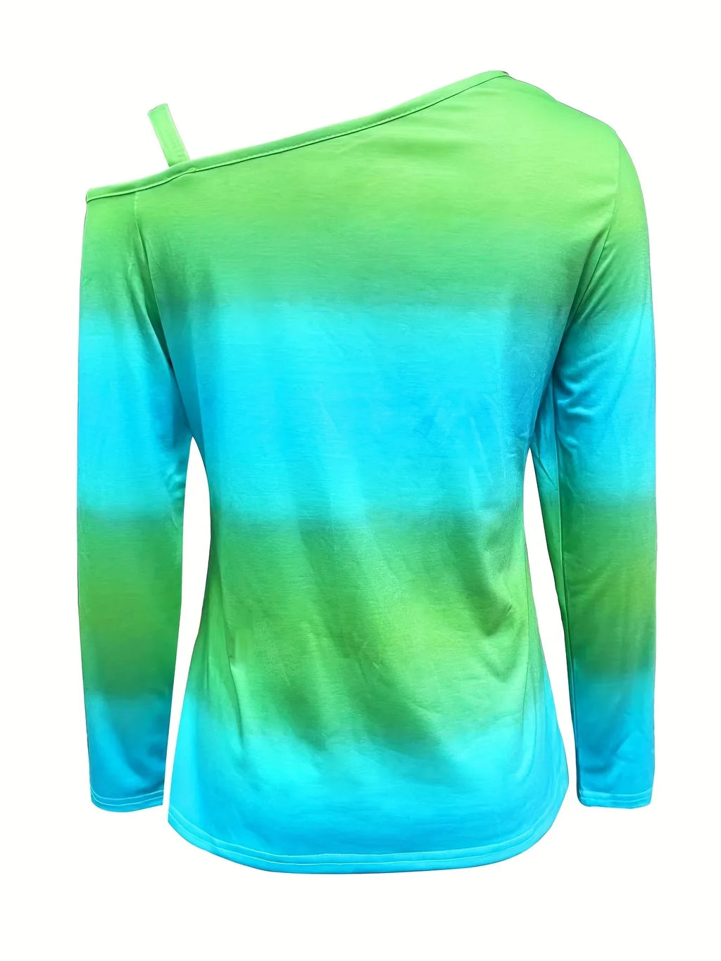 Asymmetrisches Schulter-T-Shirt Mit Batikmuster, Lässiges Langarm-Kettenträger-Top | tif-shop24.de