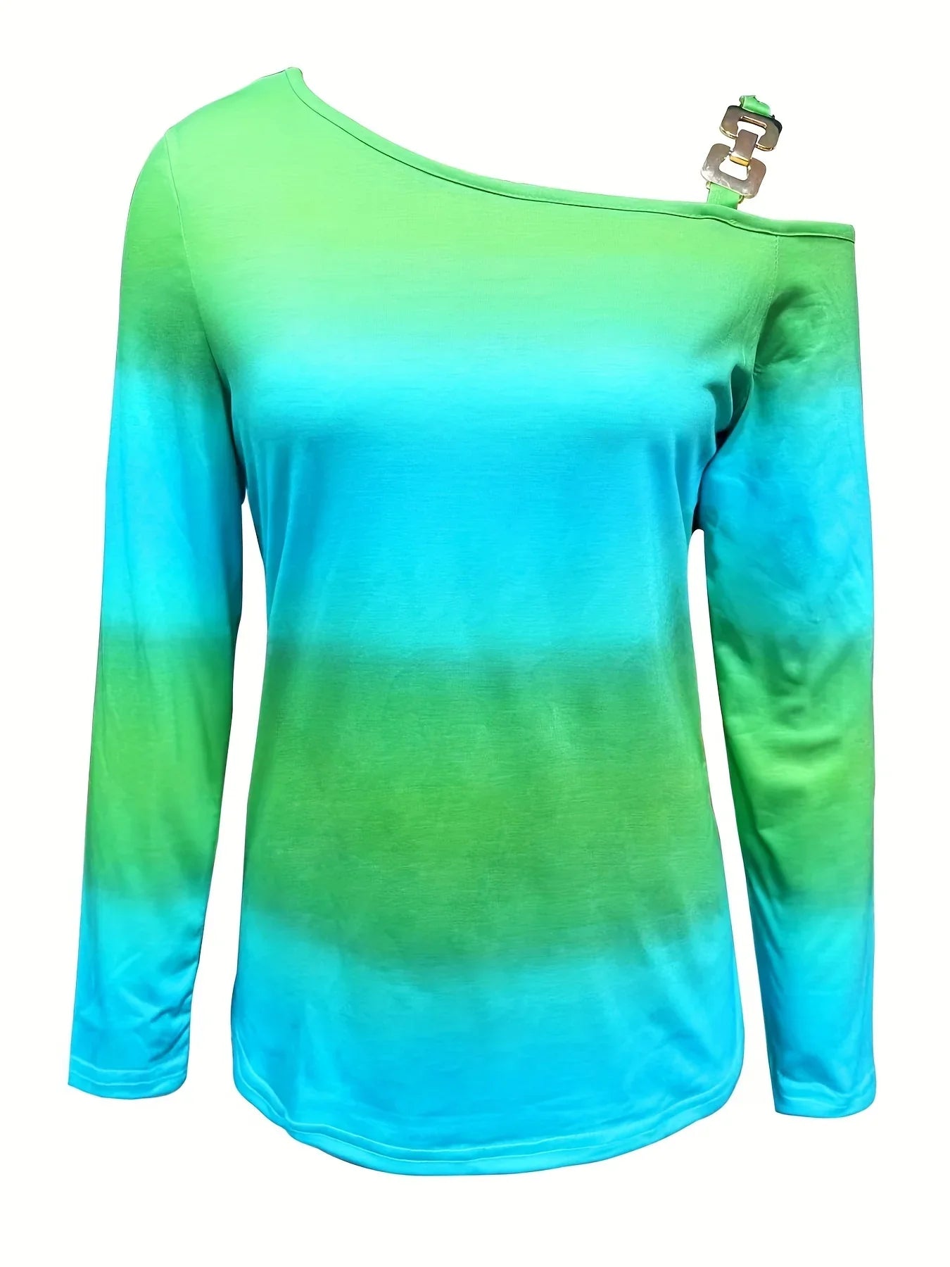 Asymmetrisches Schulter-T-Shirt Mit Batikmuster, Lässiges Langarm-Kettenträger-Top | tif-shop24.de