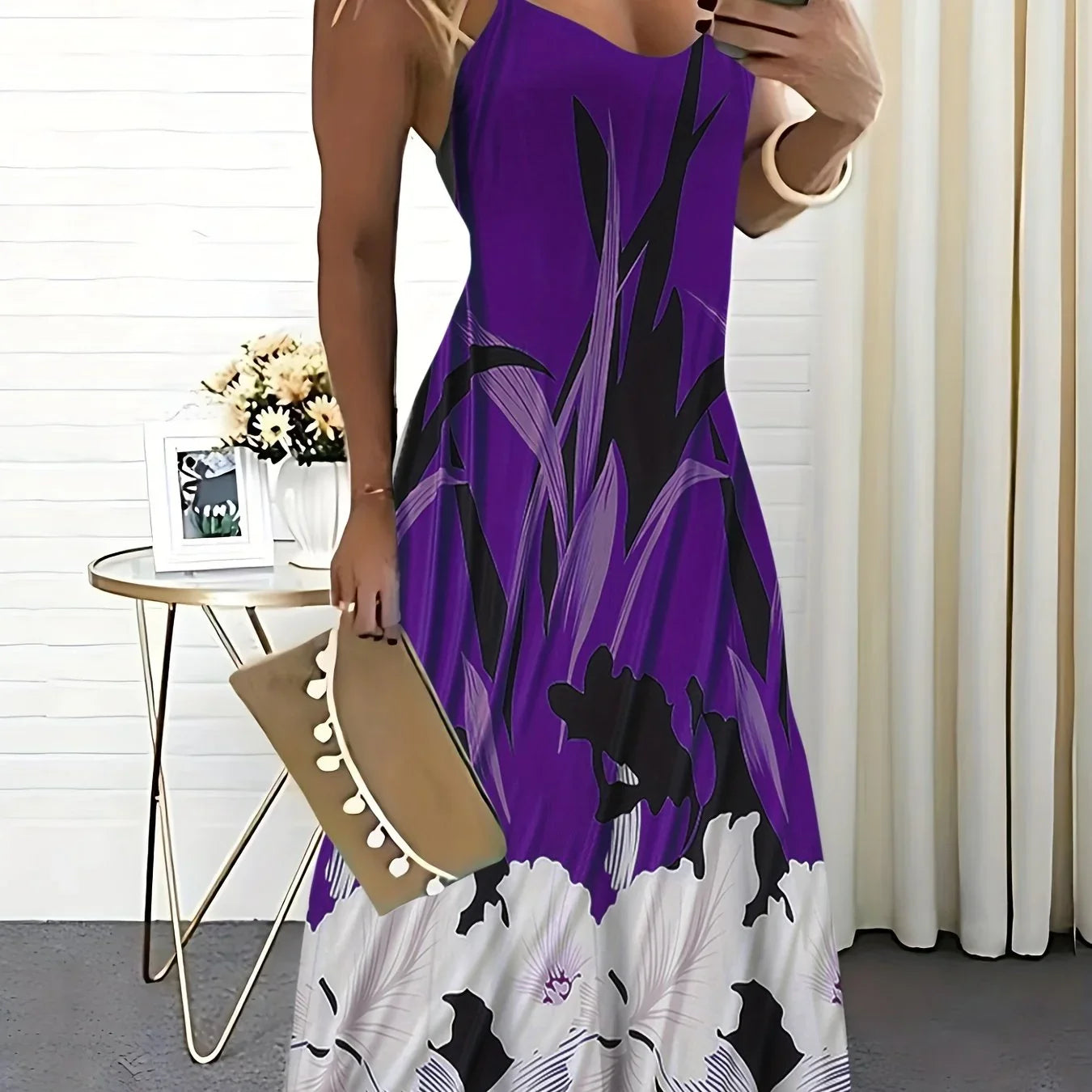 Cami-Kleid mit Blumendruck, Mini-Trägerkleid mit Rundhalsausschnitt, Lässiges Alltagskleid - tif-shop24.de