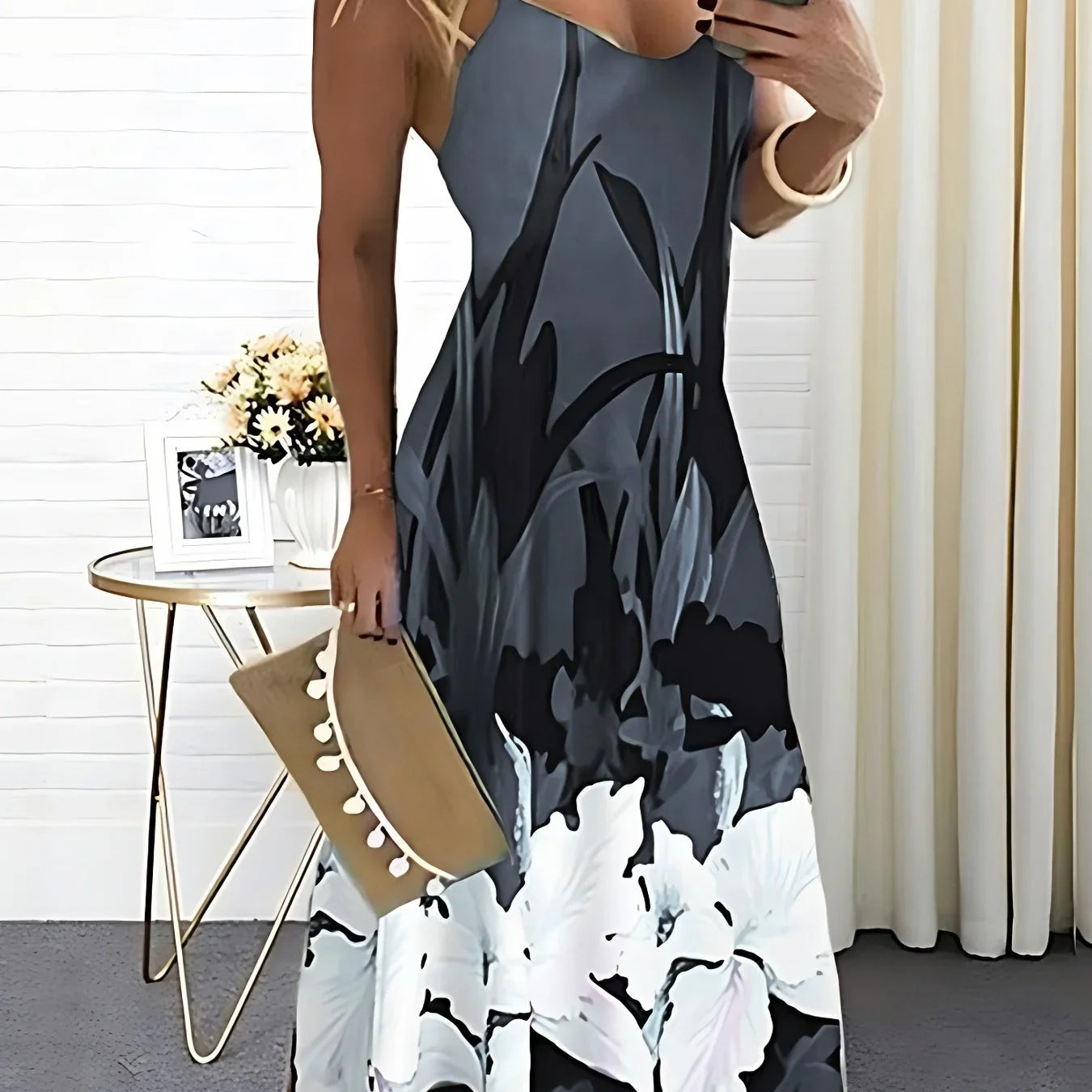 Cami-Kleid mit Blumendruck, Mini-Trägerkleid mit Rundhalsausschnitt, Lässiges Alltagskleid - tif-shop24.de