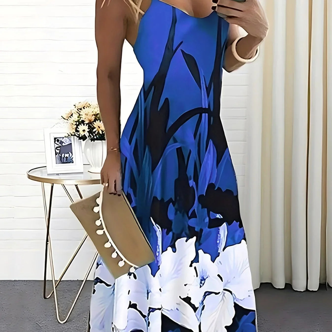 Cami-Kleid mit Blumendruck, Mini-Trägerkleid mit Rundhalsausschnitt, Lässiges Alltagskleid - tif-shop24.de