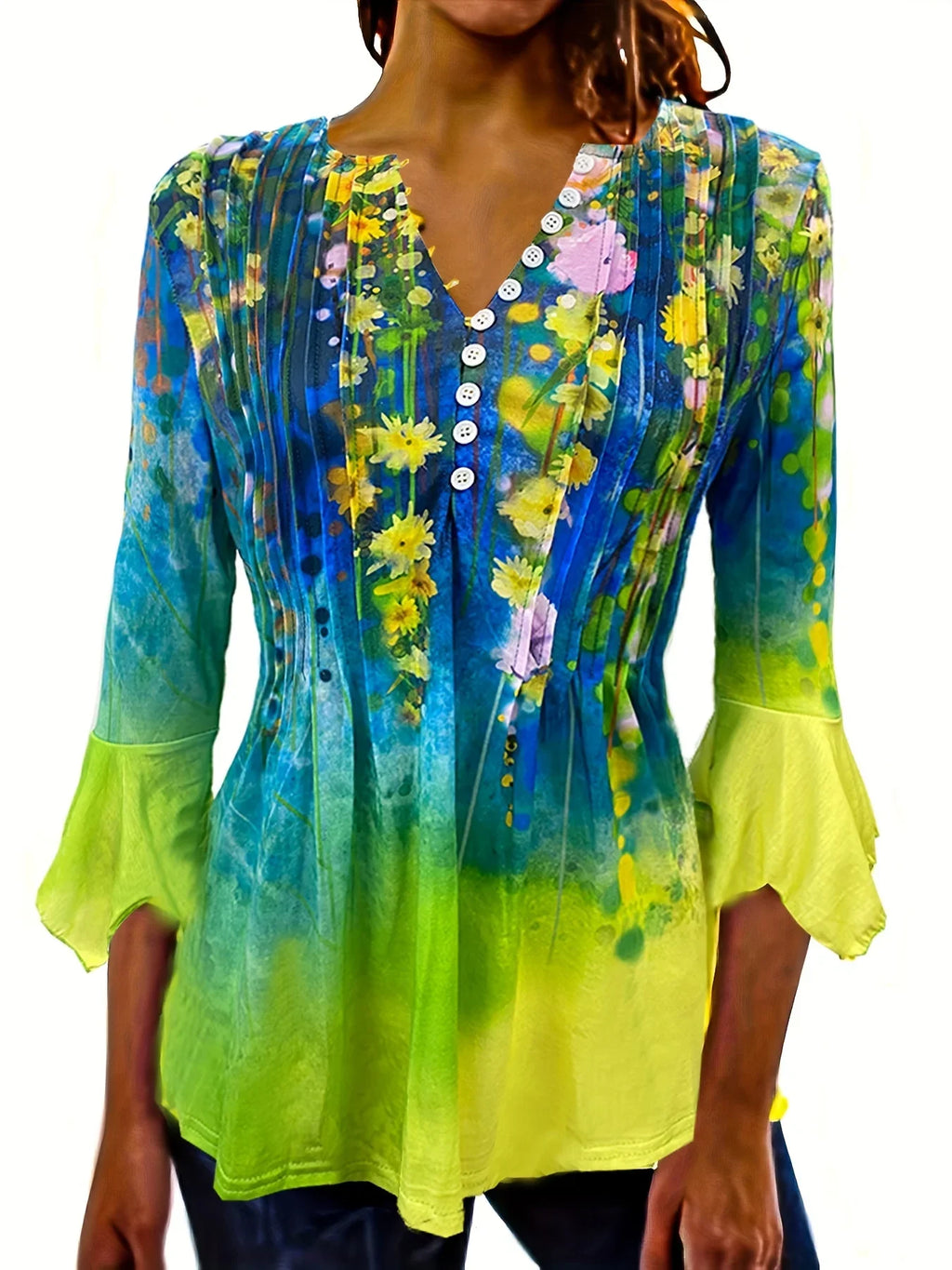 Mit Biesen Und Knopfleiste Vorne, Lässiges Oberteil Mit Unregelmäßigen Bündchen Für Frühling Und Herbst - tif-shop24.de