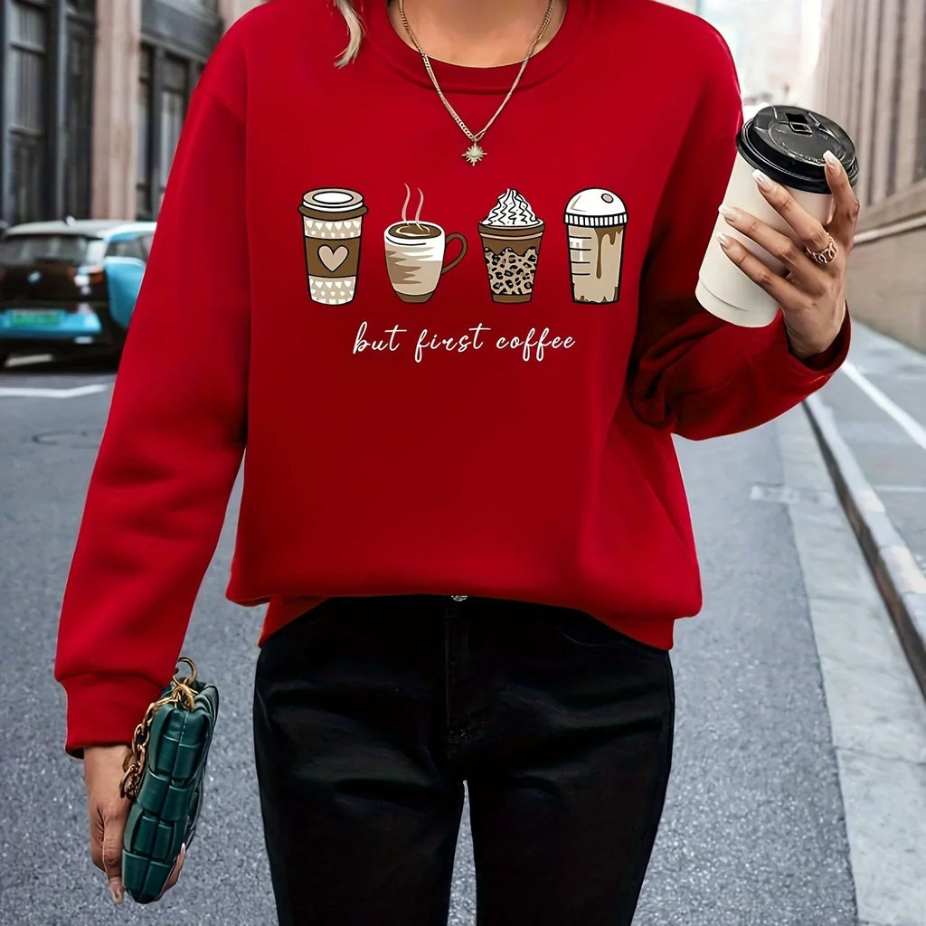 Mit Kaffee Und Buchstabendruck Lässiges Langarm Mit Rundhalsausschnitt Sweatshirt | tif-shop24.de