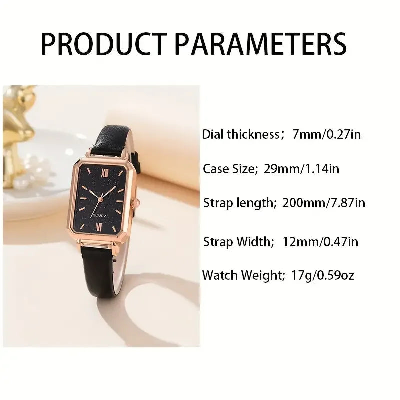 5er Vintage Rechteck-Quarzuhr-Set mit PU-Lederarmbändern – Geschenk für Damen | tif-shop24.de