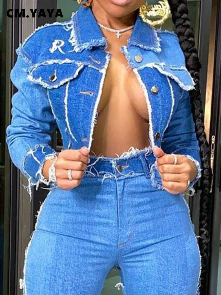 Denim Jacke Streetwear - Patchwork Jeans Coat Damen | tif-shop24.de